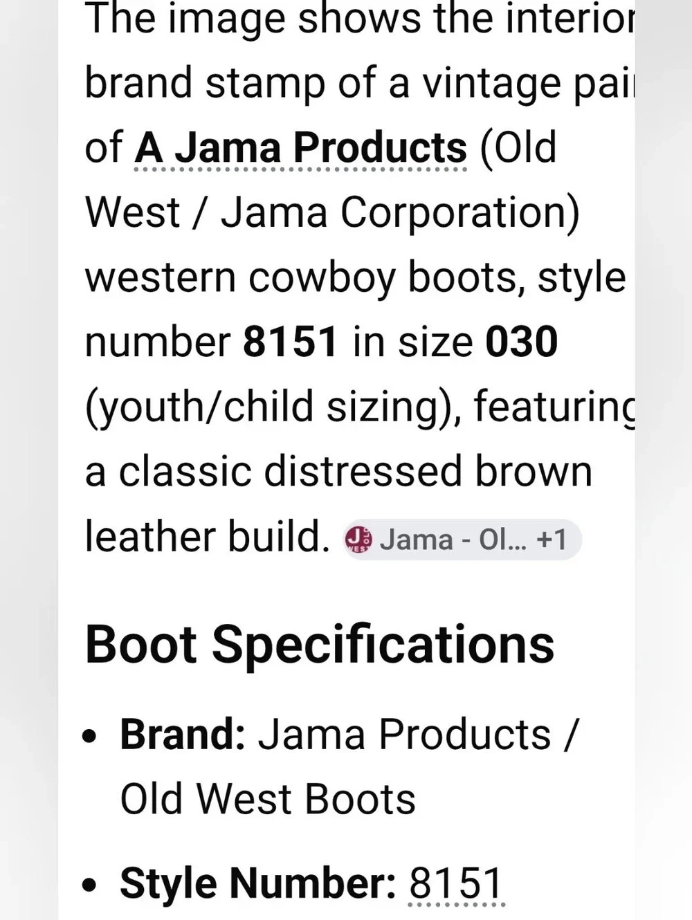 Old West Jama Corp Youth Cowboy Boots